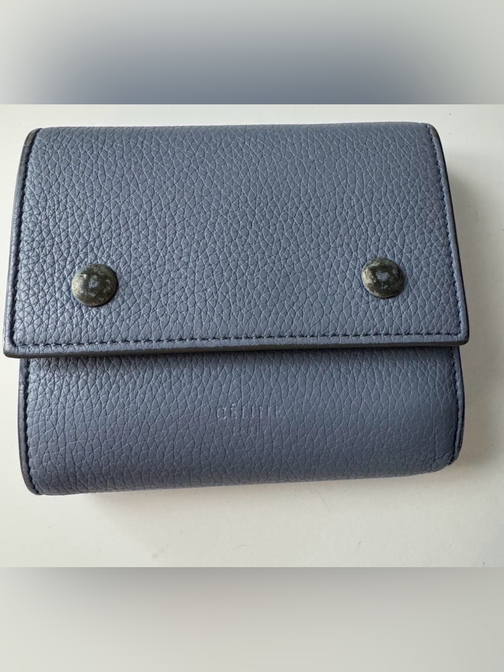 Celine Pebbled Leather Trifold Wallet in Slate Blue